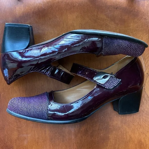 France Mode Purple Leather Mary Jane Shoes Made in France Women's Size 8 - 8.5 - Picture 13 of 16